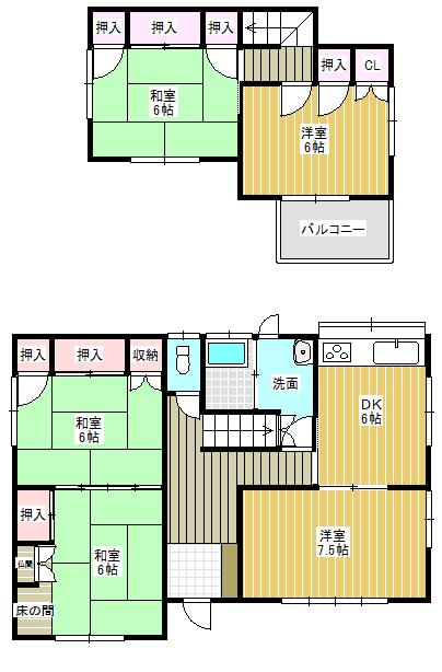 Floor plan. 9.5 million yen, 5DK, Land area 175.4 sq m , Building area 95.22 sq m