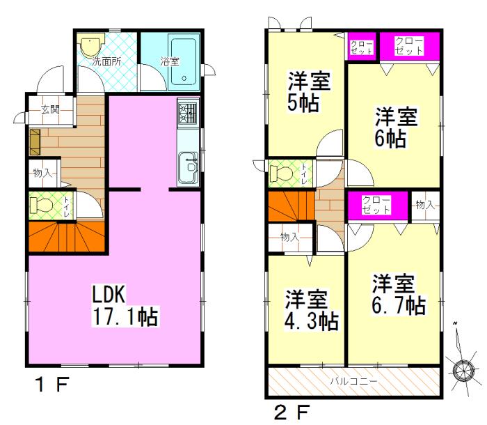 Floor plan. (1 Building), Price 12.8 million yen, 4LDK, Land area 121.29 sq m , Building area 91.11 sq m