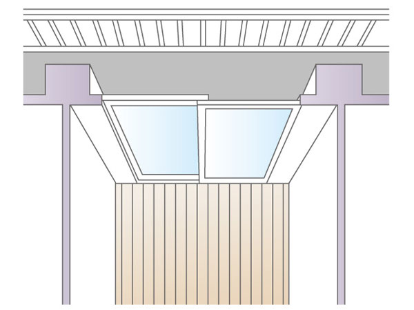 Building structure.  [Out frame construction method] An apartment of the pillars, It was provided on the outside of the balcony side and shared corridor side position. Because there is no ledge of the pillar-type living space, Wider space, You can use up to every corner of the room.  ※ Except for the part (conceptual diagram)