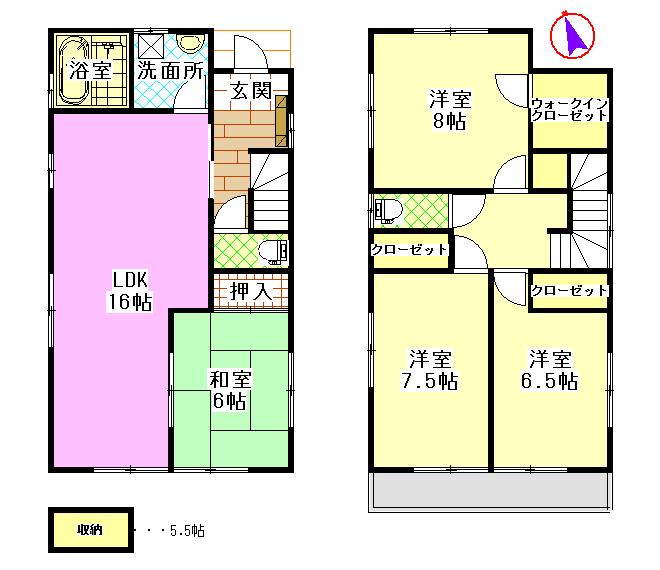 Floor plan. 24,480,000 yen, 4LDK, Land area 155.09 sq m , Building area 105.98 sq m