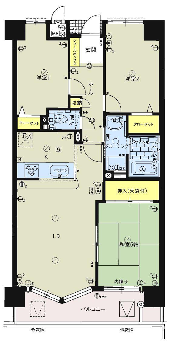 Floor plan. 3LDK, Price 8.8 million yen, Occupied area 66.95 sq m , Balcony area 8.52 sq m