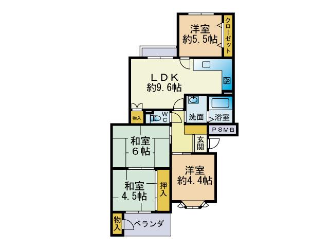 Floor plan. 4LDK, Price 4.5 million yen, Occupied area 63.69 sq m