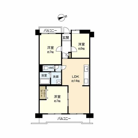 Floor plan. 3LDK, Price 8.5 million yen, Occupied area 68.78 sq m , Balcony area 12 sq m