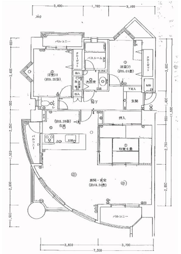 Floor plan. 3LDK, Price 10.5 million yen, Occupied area 82.89 sq m