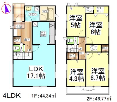 Floor plan. (1 Building), Price 10.9 million yen, 4LDK, Land area 121.29 sq m , Building area 91.11 sq m