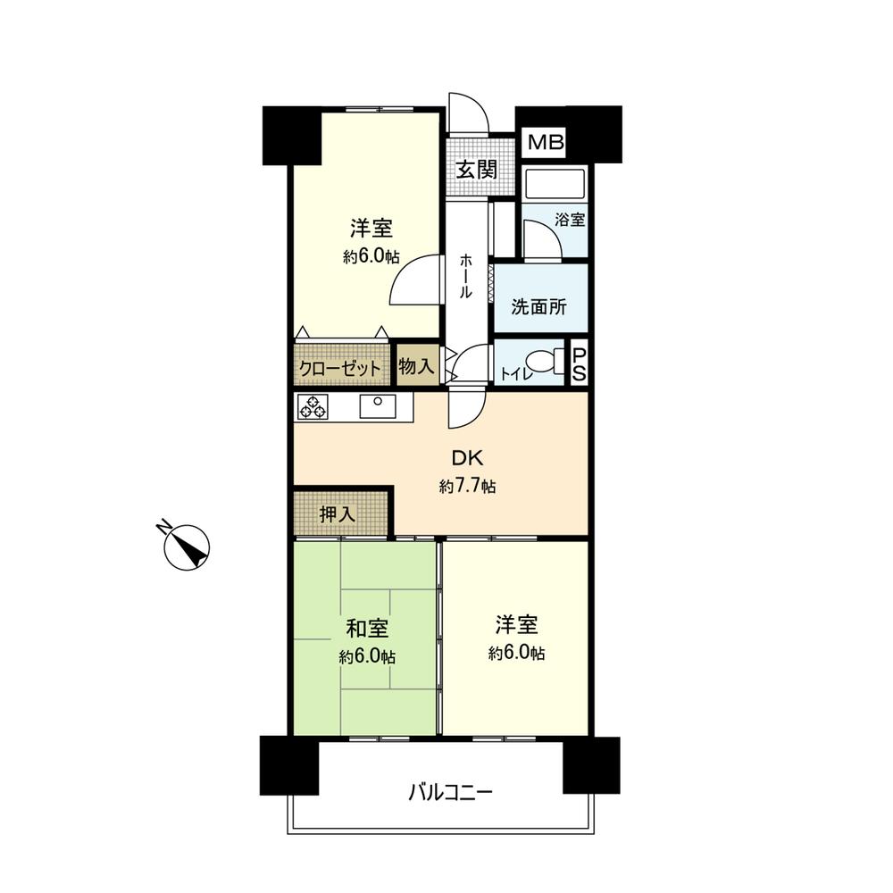 Floor plan. 3DK, Price 4.5 million yen, Occupied area 58.86 sq m , Balcony area 6.87 sq m