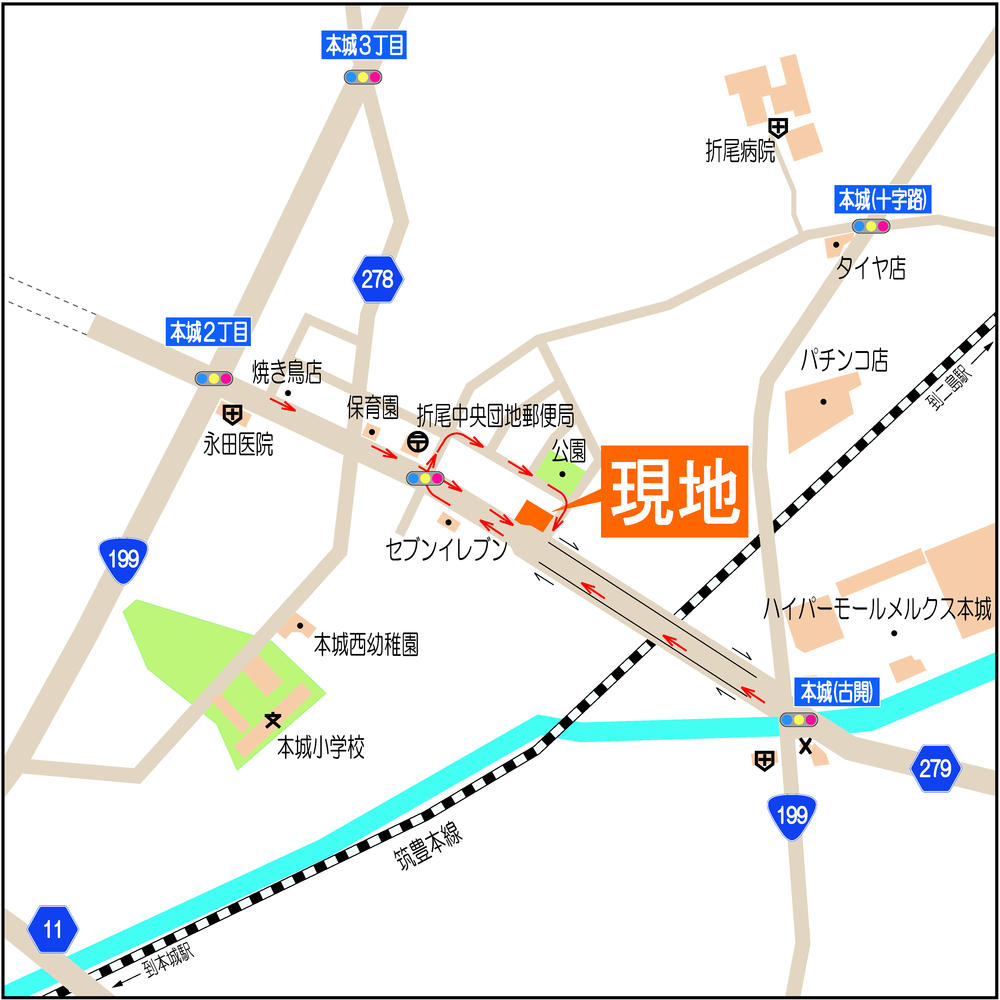 Access view. Car navigation system Search [Fukuoka Prefecture Yahatanishi-ku Honjo 3-chome, 8-28]