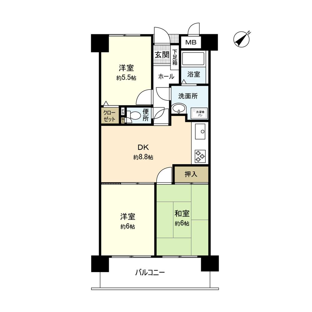 Floor plan. 3DK, Price 8.5 million yen, Occupied area 58.86 sq m , Balcony area 8.64 sq m