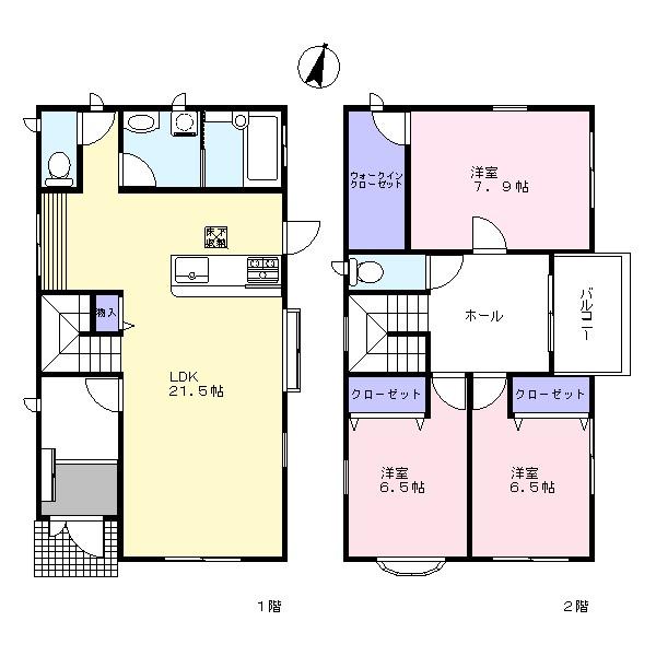 Floor plan. (Building 2), Price 22.5 million yen, 3LDK, Land area 144.13 sq m , Building area 107.64 sq m