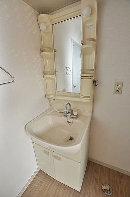 Washroom. Shower vanity & next to the, Washing machine in the room