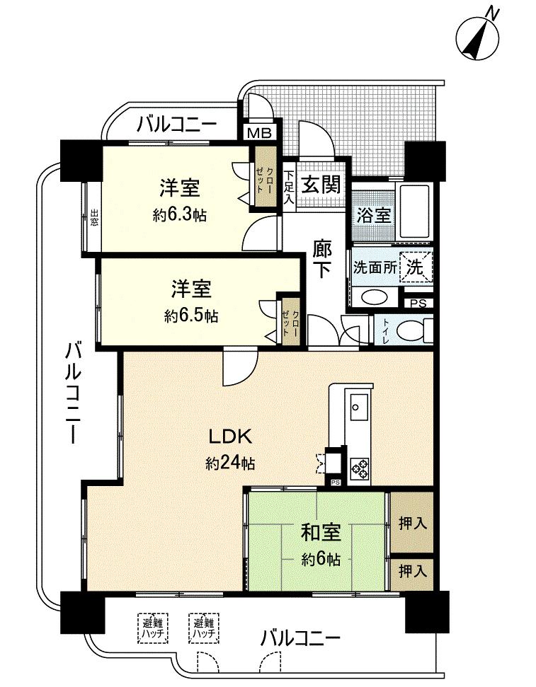 Floor plan. 3LDK, Price 17.3 million yen, Footprint 84.7 sq m , Balcony area 35.64 sq m