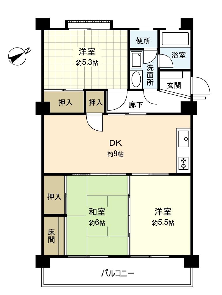 Floor plan. 3DK, Price 2.9 million yen, Occupied area 60.08 sq m , Balcony area 6.7 sq m