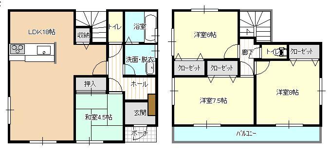 Floor plan. 25,480,000 yen, 4LDK, Land area 208.1 sq m , Building area 105.16 sq m 4LDK