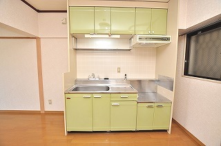 Kitchen. Gas stove can be installed with grill.