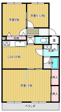 Floor plan. 3LDK, Price 4.5 million yen, Occupied area 63.63 sq m , Balcony area 7.78 sq m