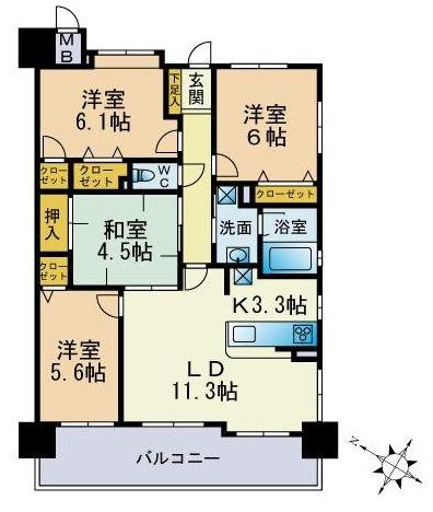 Floor plan. 4LDK, Price 16.8 million yen, Occupied area 80.67 sq m , Balcony area 13.72 sq m