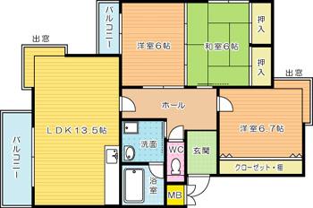 Floor plan. 3LDK, Price 5.8 million yen, Footprint 66.3 sq m , Balcony area 5.25 sq m