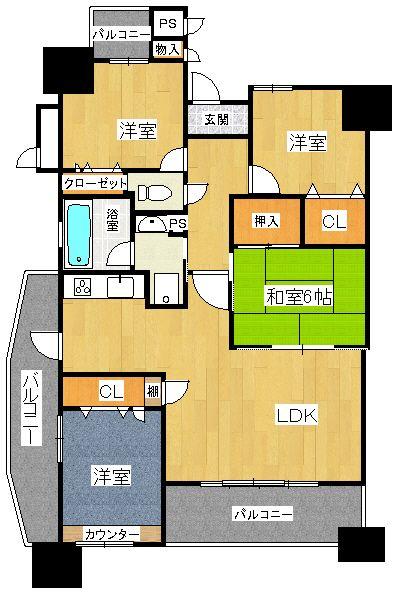 Floor plan. 4LDK, Price 16,900,000 yen, Footprint 81.5 sq m , Balcony area 15.19 sq m