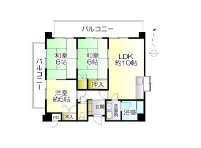 Floor plan. 3LDK, Price 6.8 million yen, Occupied area 57.65 sq m