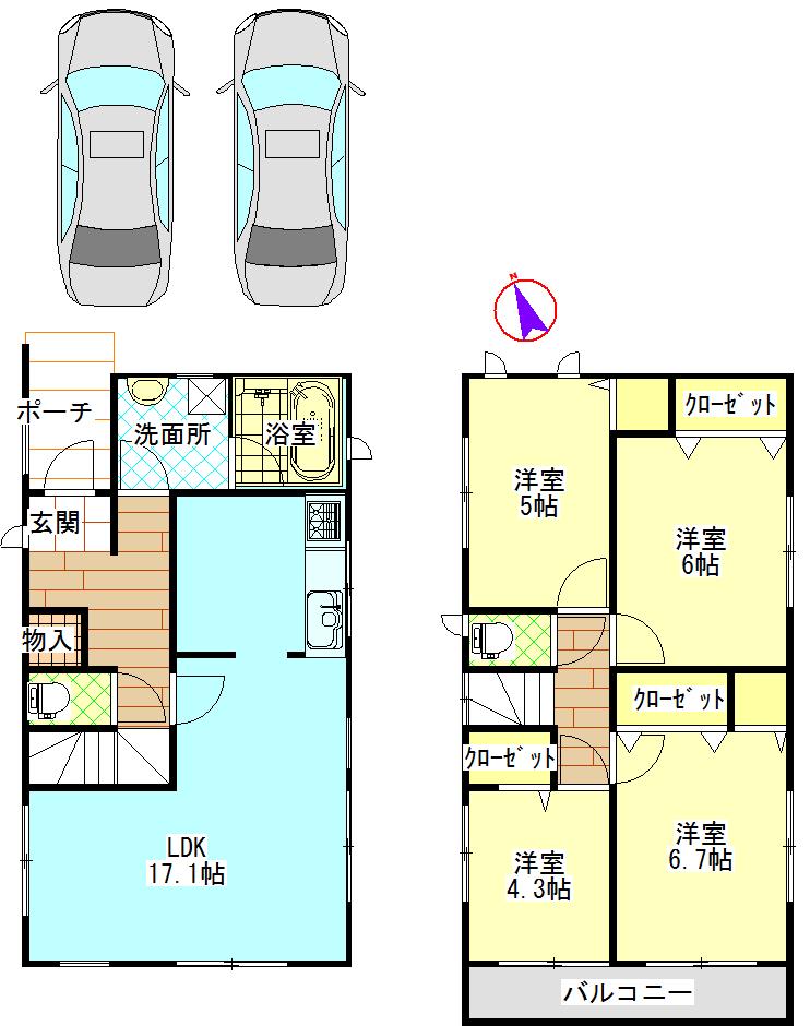 Floor plan. 12.8 million yen, 4LDK, Land area 131.26 sq m , Sunny in the building area 91.11 sq m south direction