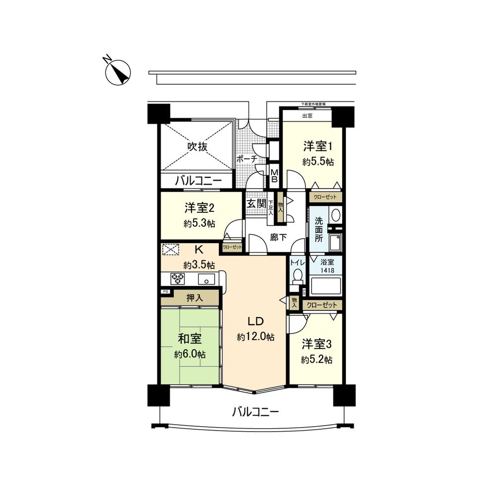 Floor plan. 4LDK, Price 17.6 million yen, Occupied area 83.87 sq m , Balcony area 17.61 sq m