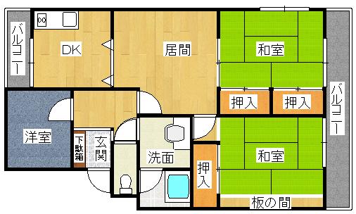 Floor plan. 3LDK, Price 2.9 million yen, Occupied area 65.55 sq m