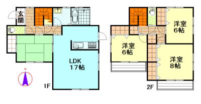 Floor plan. 23.8 million yen, 4LDK, Land area 135.57 sq m , Building area 107.64 sq m