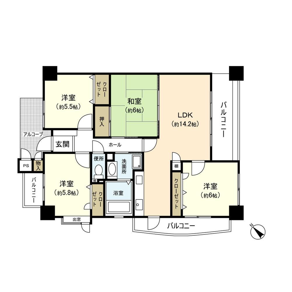 Floor plan. 4LDK, Price 16,900,000 yen, Footprint 81.5 sq m , Balcony area 15.19 sq m