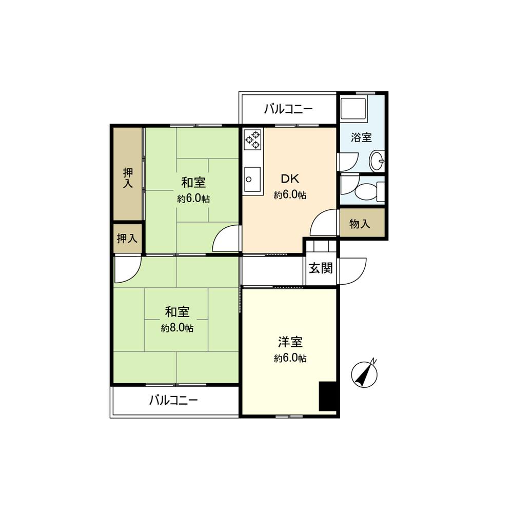 Floor plan. 3DK, Price 3.5 million yen, Occupied area 60.04 sq m , Balcony area 3.2 sq m