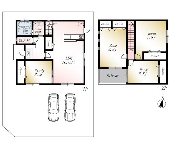 Floor plan. (No. 3 locations), Price 30,800,000 yen, 4LDK, Land area 177.02 sq m , Building area 105.16 sq m