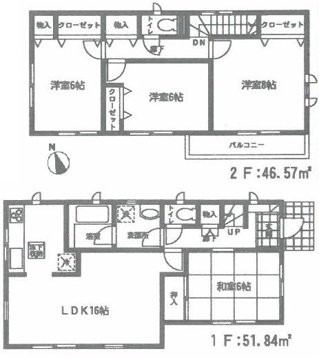 Floor plan. 21,800,000 yen, 4LDK, Land area 188.46 sq m , Building area 98.41 sq m