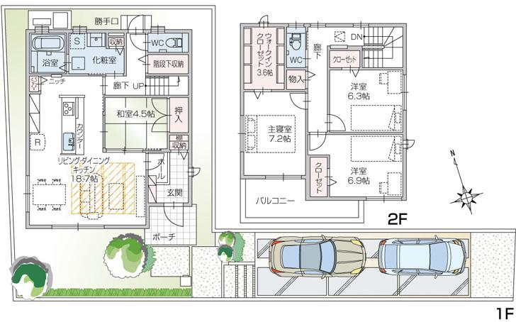 Floor plan.  [No. 2 place] So we have drawn on the basis of the Plan view] drawings, Plan and the outer structure ・ Planting, such as might actually differ slightly from. Also, furniture ・ Car, etc. are not included in the price.