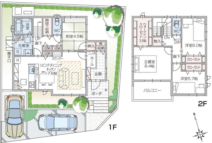 Floor plan.  [No. 3 place] So we have drawn on the basis of the Plan view] drawings, Plan and the outer structure ・ Planting, such as might actually differ slightly from. Also, furniture ・ Car, etc. are not included in the price.
