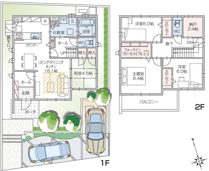 Floor plan.  [No. 4 place] So we have drawn on the basis of the Plan view] drawings, Plan and the outer structure ・ Planting, such as might actually differ slightly from. Also, furniture ・ Car, etc. are not included in the price.