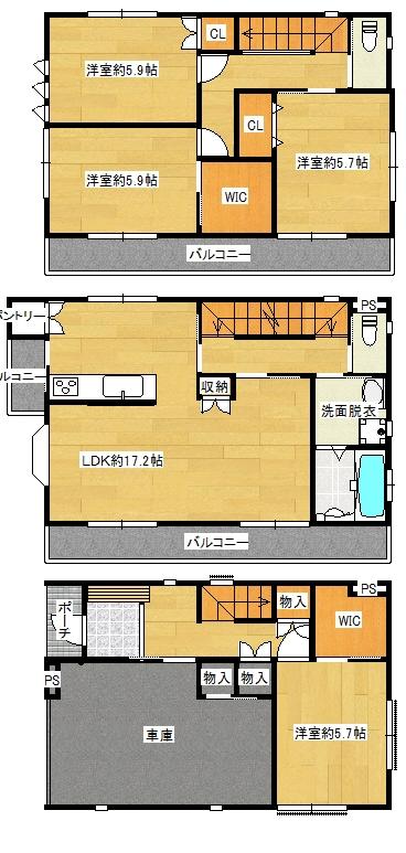 Floor plan. 23.8 million yen, 4LDK + 2S (storeroom), Land area 87.04 sq m , Building area 127.73 sq m 4LDK + 2W