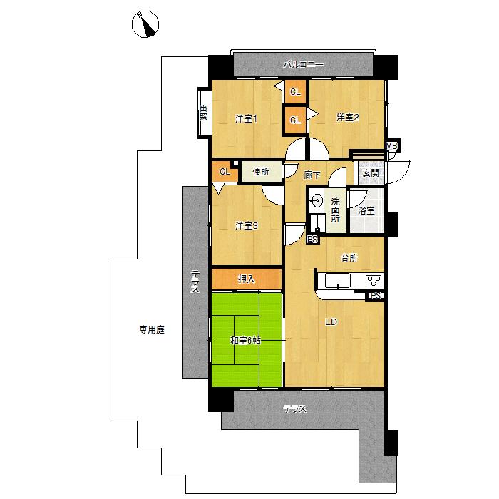 Floor plan. 4LDK, Price 16.6 million yen, Occupied area 74.75 sq m , Balcony area 5.4 sq m