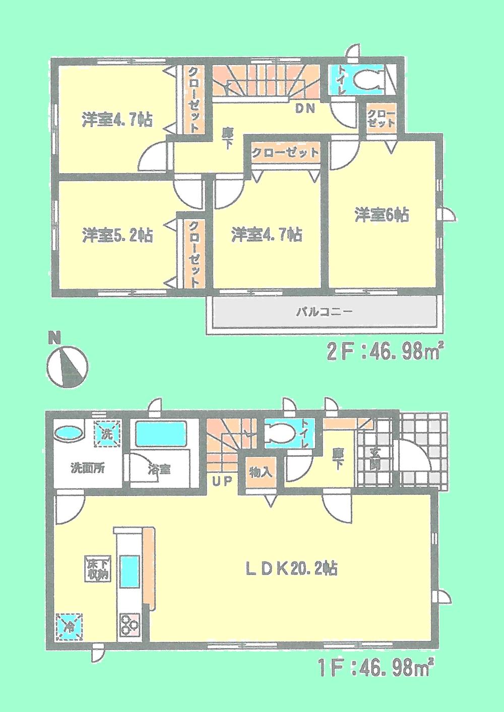 Floor plan. Price 19,800,000 yen, 4LDK, Land area 184.68 sq m , Building area 93.96 sq m