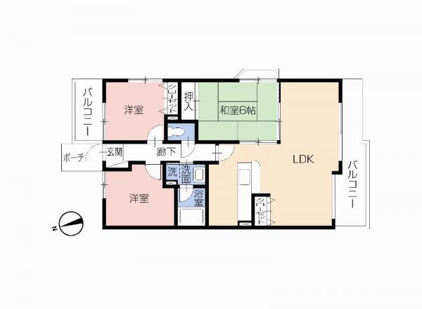 Floor plan. 3LDK, Price 16,900,000 yen, Occupied area 65.59 sq m
