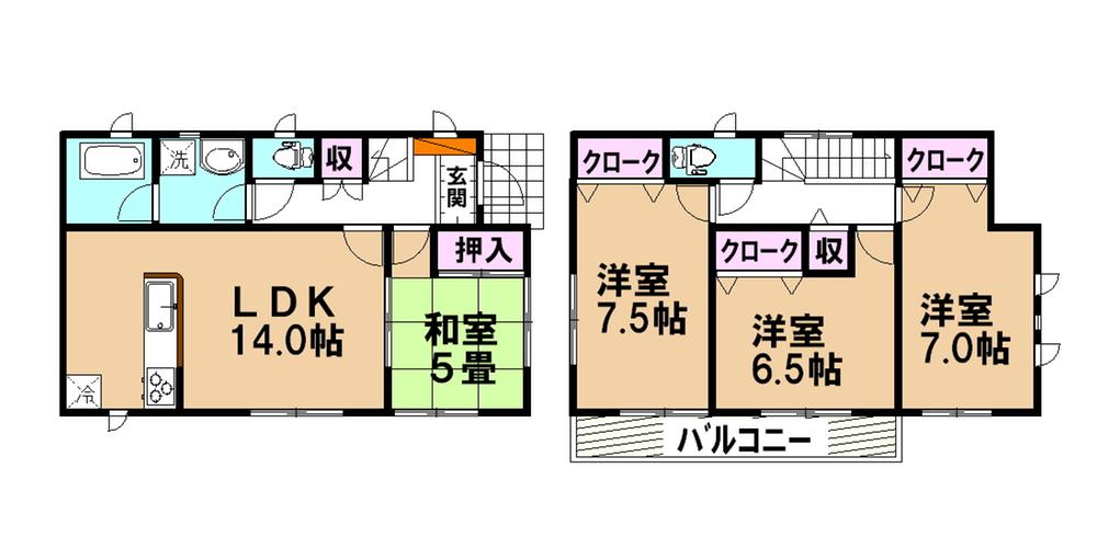 Floor plan. 20.8 million yen, 4LDK, Land area 182.42 sq m , Building area 93.96 sq m