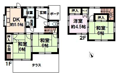 Floor plan. 9,980,000 yen, 4DK, Land area 161.01 sq m , Building area 76.06 sq m