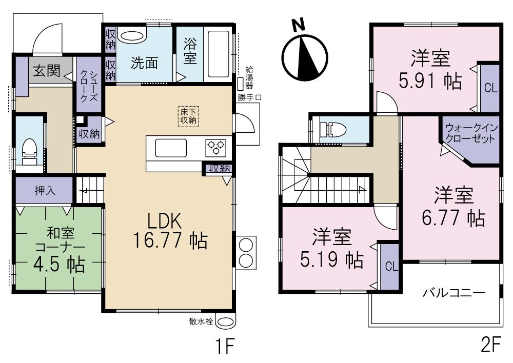 Floor plan. 24.4 million yen, 4LDK, Land area 164.6 sq m , Building area 97.23 sq m Floor