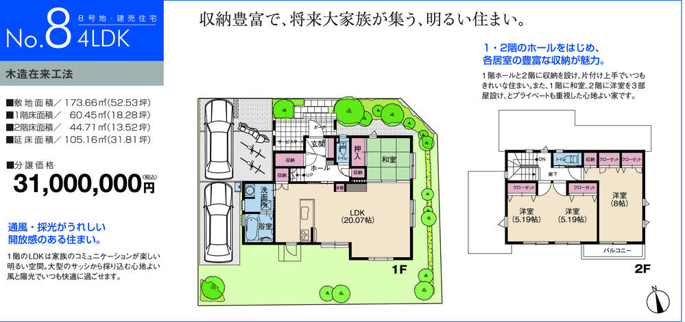 Floor plan. (No.8), Price 31 million yen, 4LDK, Land area 173.66 sq m , Building area 105.16 sq m