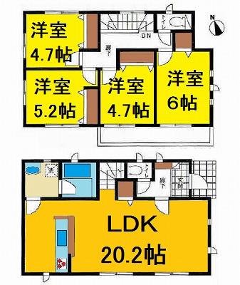 Floor plan. 21,800,000 yen, 4LDK, Land area 184.68 sq m , Building area 93.96 sq m