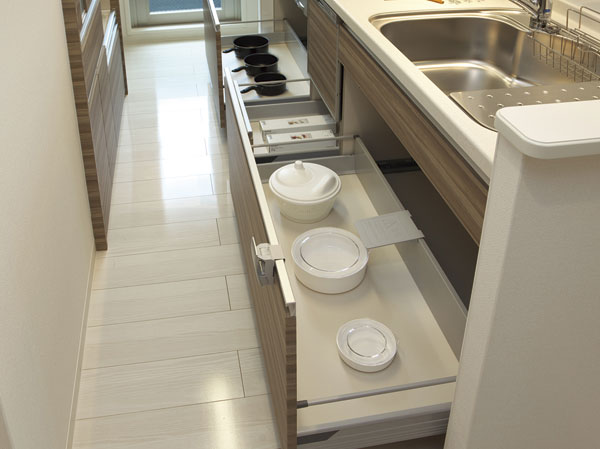 Kitchen.  [Sink cabinet] You can store plenty cookware to be used around water. Since the soft with close function, Drawer closes quietly and slip. (Small drawer is excluded)