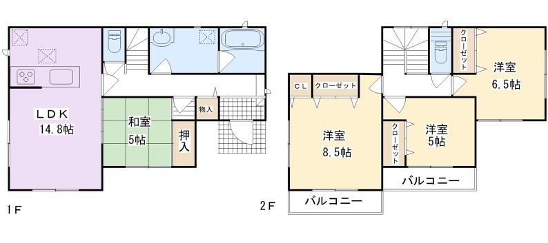 Floor plan. (Building 2), Price 12.8 million yen, 4LDK, Land area 143.48 sq m , Building area 97.2 sq m