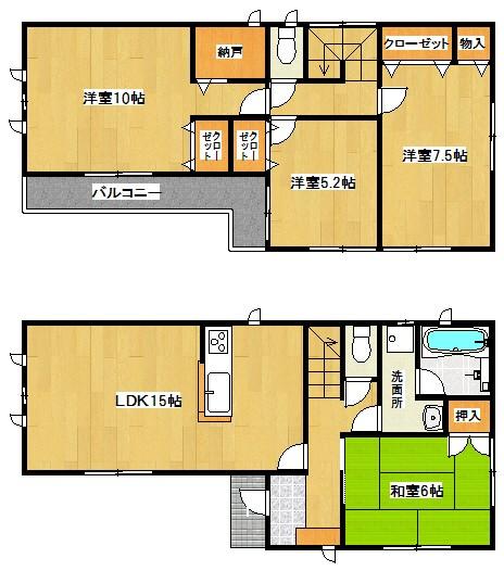Floor plan. 18,800,000 yen, 4LDK+S, Land area 201.69 sq m , Building area 100.44 sq m Floor