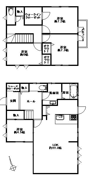 Floor plan. 25 million yen, 4LDK, Land area 213.16 sq m , Building area 121.5 sq m