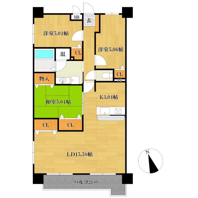 Floor plan. 3LDK, Price 11.5 million yen, Footprint 74.4 sq m , Balcony area 16.32 sq m