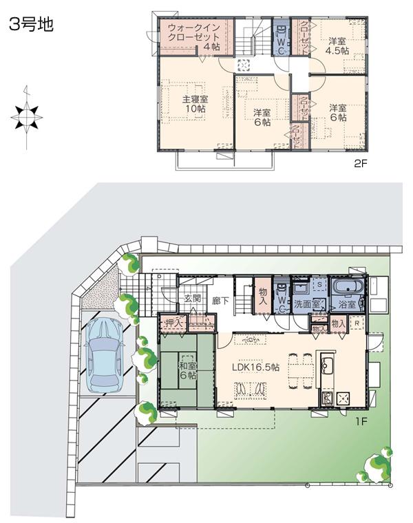 Floor plan.  [No. 3 place] [Plan Diagram] ※ Plan and Exterior therefore are drawn with reference to the accompanying drawings ・ For planting, In fact and it may be slightly different.  Also, car ・ It is such as furniture not included in the price.