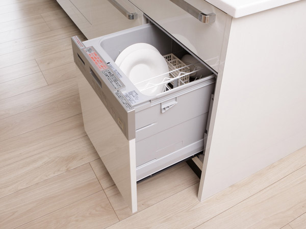 Kitchen.  [Dish washing and drying machine] Installing a dish washing and drying machine at an angle under the location of the remains standing in front sink. You can set the dishes as it is directly from the sink, Do not worry about that dirty the floor with water dripping.